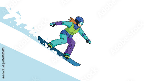 Colorful snowboarding action on a slope in winter sports design