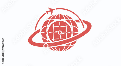 Red Globe with Airplane Orbiting Around It.