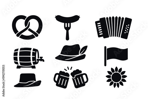 Silhouette icons of traditional german oktoberfest elements