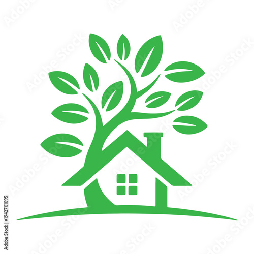 Green tree with a house symbolizing eco-friendly living and sustainability