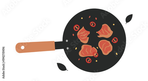 Thai Basil Beef Line art abstract minimal color vector