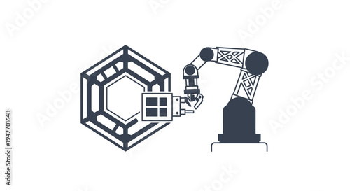 Robotic arm assembling a complex geometric structure with precision.