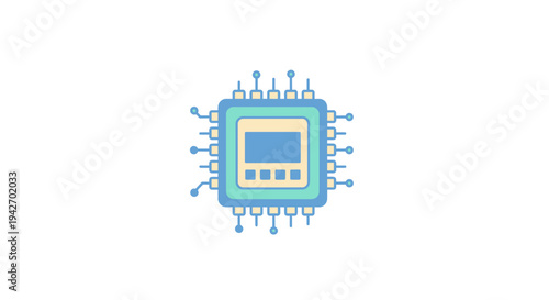 Minimalist computer chip graphic, depicting the intricate core of modern digital devices, essential for advanced technology