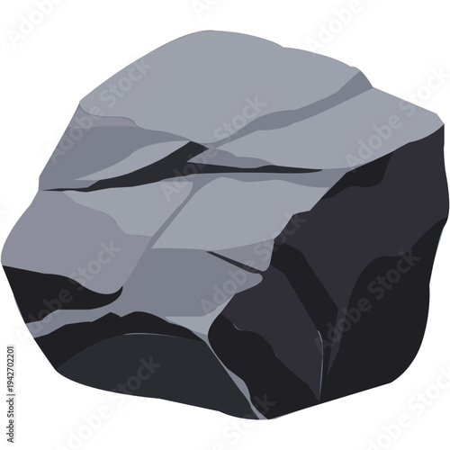 Gray and black angular rock with dark shadows ideal for geological graphics, landscape design, rugged natural stone illustrations, and outdoor elements with flat vector style.