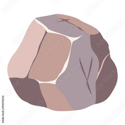 Pink and mauve angular rock with faceted surfaces perfect for geological illustrations, landscape design, decorative stone elements, and colorful natural graphics with flat vector style.