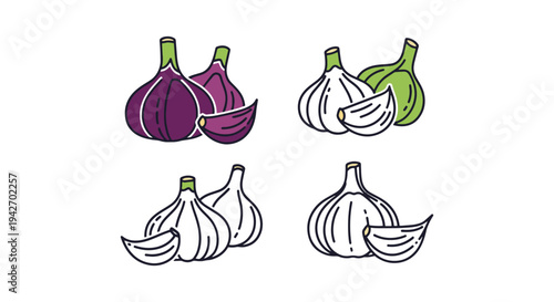 Thai Garlic Line art vector bold abstract gradient color illustration