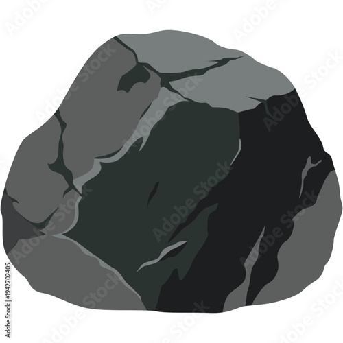 Dark gray and black angular rock ideal for geological graphics, landscape design, rugged outdoor elements, and natural stone illustrations with flat vector style.
