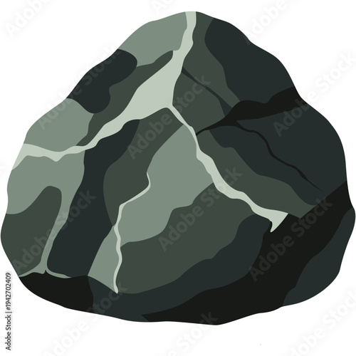 Dark gray angular rock with faceted surfaces ideal for geological graphics, landscape design, and rugged natural stone illustrations with flat vector style.