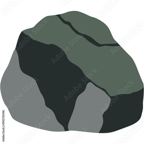 Dark green and gray angular rock perfect for landscape design, geological graphics, outdoor elements, and natural stone illustrations with flat vector style.