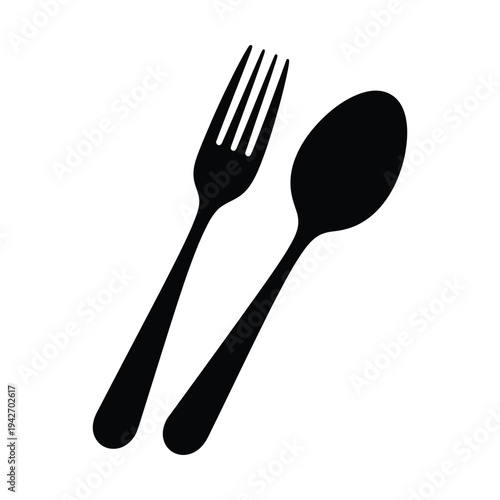 Black silhouette of a fork and spoon