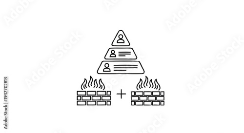 Pyramid structure with burning brick walls and plus sign.