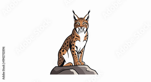 A cartoon lynx with spotted fur sits on a rock