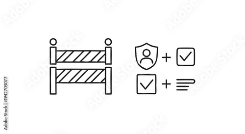 Security Barrier and Checklist Icons Representing Safety and Compliance.