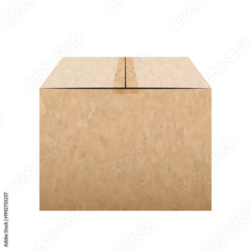 Brown textured closed carton delivery packaging box isolated on transparent background. Vector PNG