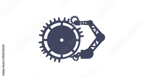 Robotic Arm Interacting with Large Industrial Gear Mechanism.