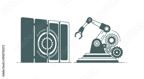 Robotic Arm Interacting with Industrial Server Racks.