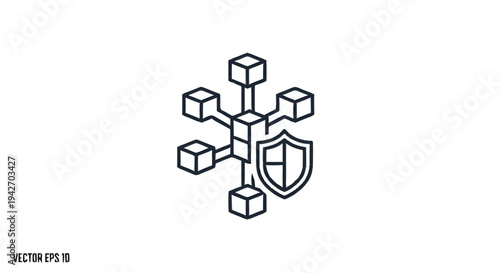 Secure Network Blockchain Technology Shield Icon.