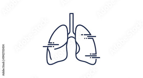 Outline of human lungs with medical indicators.
