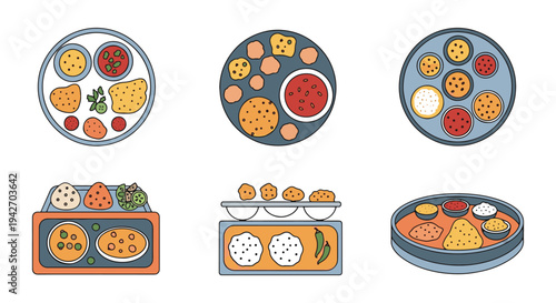 Thali Line art vector set soft pastel abstract color