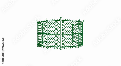 Wire mesh trap, circular structure with multiple entrances, on white