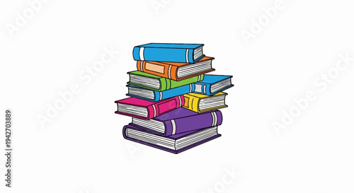 A stack of colorful books with blue, orange, green, pink, yellow, and purple covers