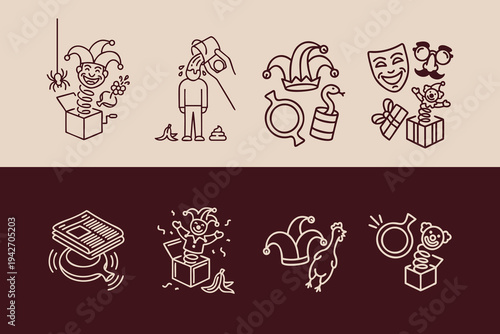 April Fools Day Pranks and Funny Jokes Illustration Set