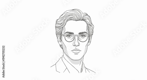 Stylized outline portrait of a man with wavy hair wearing glasses