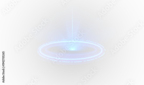 Teleport platform with luminous blue rings and radiant energy glow. Vertical light beam creates a sci-fi transport illusion. Transparent PNG element for gaming scenes.