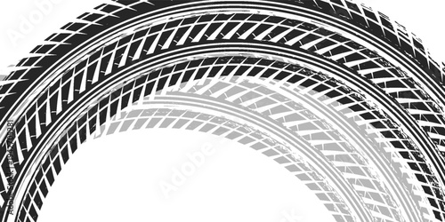 Auto tire tread grunge element. Car and motorcycle tire pattern, wheel tyre tread track. Black tyre print.