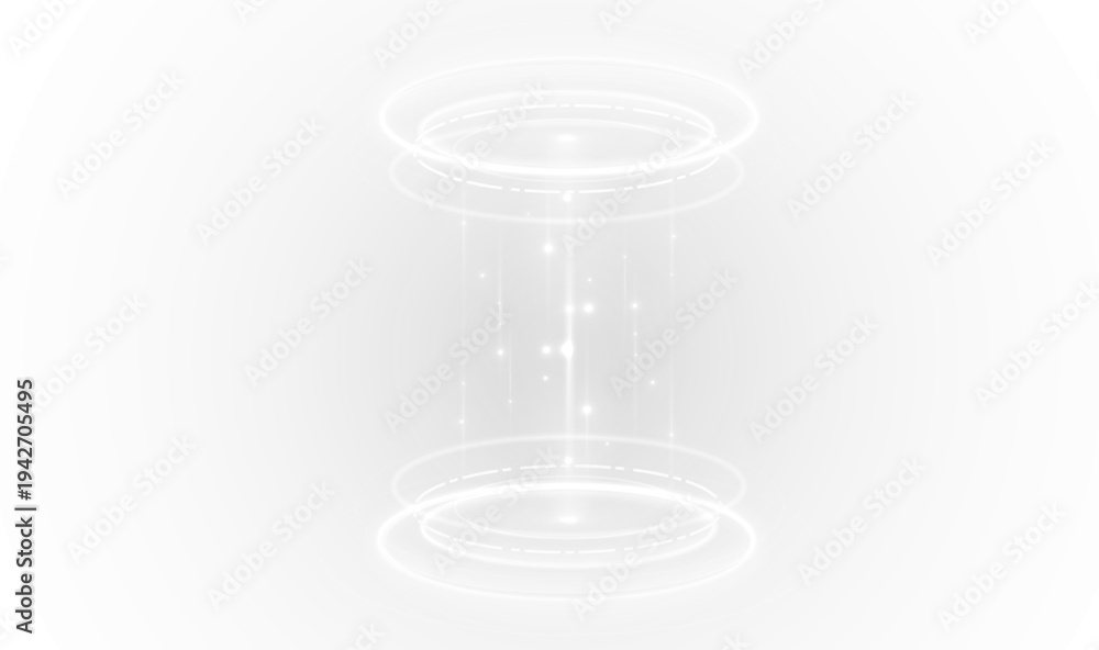 Obraz premium Neon energy circle glowing with electric blue light. Vertical beam suggests teleportation or sci-fi transport device. Transparent PNG overlay for cyberpunk graphics and game design.