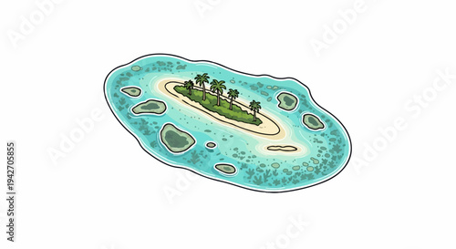 A tropical island paradise surrounded by turquoise waters and coral reefs