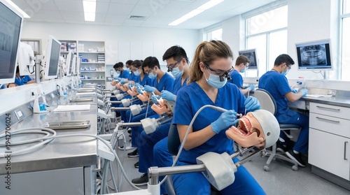 Students in Dental School Lab Practice Precise Dentistry Procedures