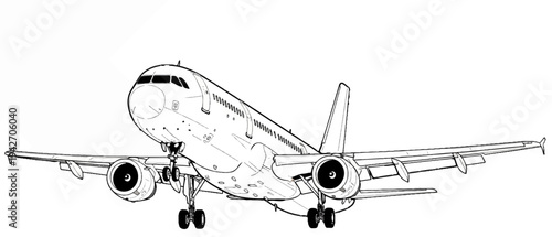 Front view illustration of a commercial airliner with landing gear deployed