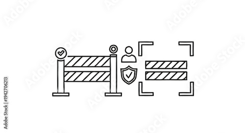 Security Barrier and Person Icon with Shield and Focus Frame.