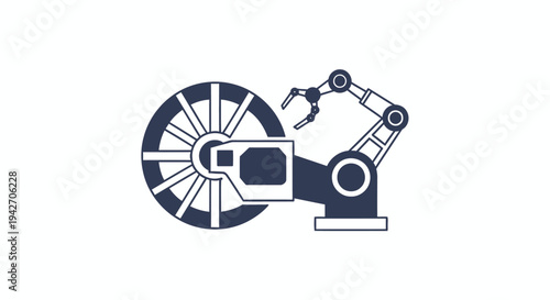 Robotic Arm Assembling a Futuristic Wheel Component.