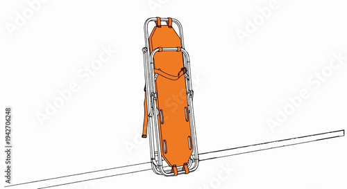 Collapsible orange emergency stretcher with straps on a white background