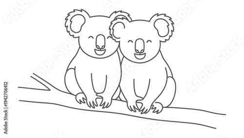 Cuddly Koalas: Two endearing koalas are sitting on tree branch, exuding pure joy and companionship. A celebration of a special bond.