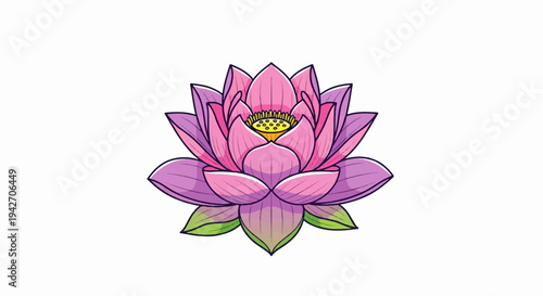 A vibrant, stylized illustration of a blooming lotus flower in pink and purple hues