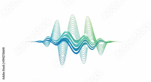 Abstract waveform graphic with wavy blue and green lines