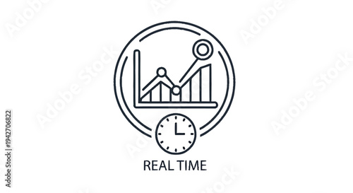Real Time Business Growth Chart with Clock Icon.