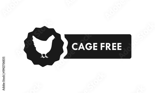 Cage free chicken logo in a scalloped circle badge, representing organic poultry farming, animal welfare, and high quality natural egg production