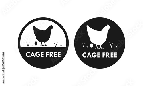Cage free chicken logo in a scalloped circle badge, representing organic poultry farming, animal welfare, and high quality natural egg production