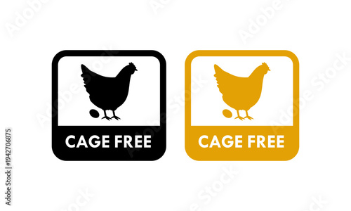 Cage free chicken logo in a scalloped circle badge, representing organic poultry farming, animal welfare, and high quality natural egg production