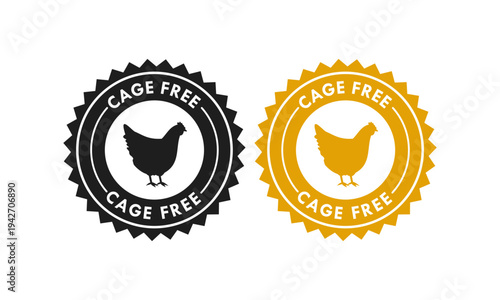 Cage free chicken logo in a scalloped circle badge, representing organic poultry farming, animal welfare, and high quality natural egg production