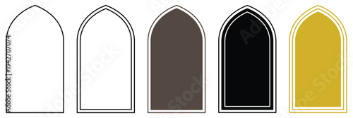Islamic window arch set with gold, black and brown oriental frames collection. Ramadan outline and solid arch frames.