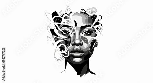 Abstract portrait of a woman with fragmented geometric shapes