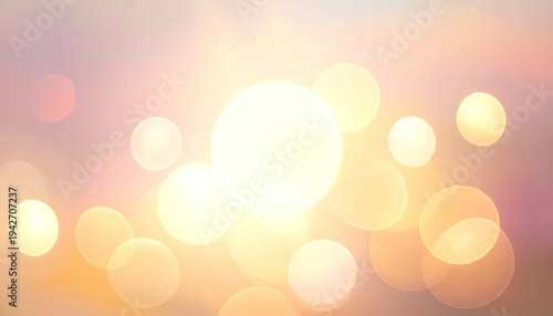 Softly focused bokeh effect, warm golden spheres against dreamy pastels