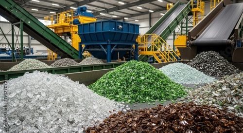 Vibrant Mounds of Sorted Glass Cullet on a Production Line in a Recycling Plant.