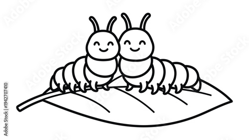 Caterpillar Buddies: Two adorable caterpillar best friend happily perching on a leaf.