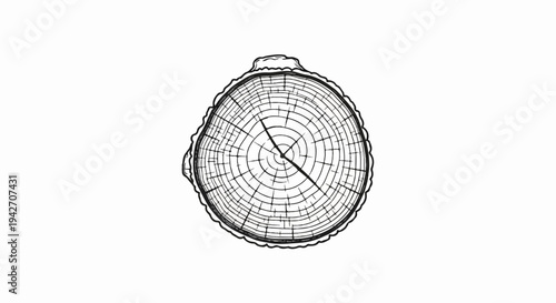 Black and white drawing of a tree stump showing growth rings and texture